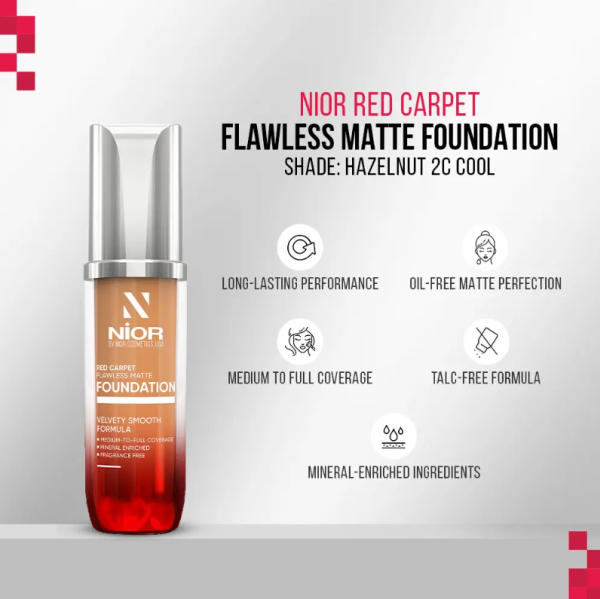 NIOR Red Carpet Flawless Matte Foundation Hazelnut 2C Cool - Image 1